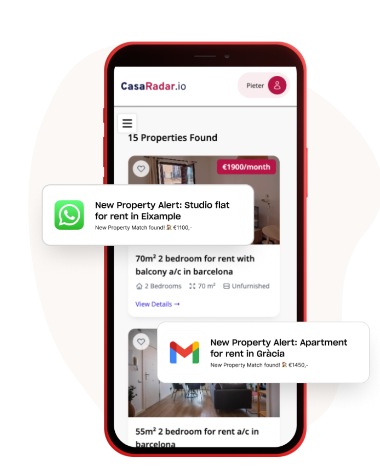 CasaRadar WhatsApp notificaties op mobiel met nieuwe woningmeldingen